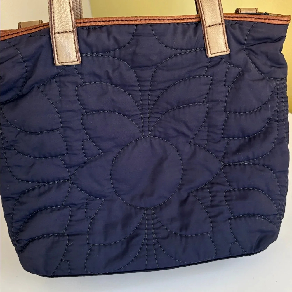 Fossil Key-per Navy Quilted Fabric and Leather Shoulder Bag